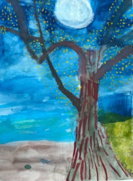 Alt txt= tree full moon night sky