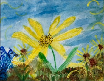 alt text = bird jay among sun flowers